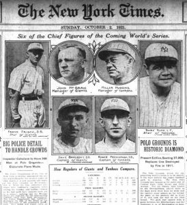 Babe Ruth led the New York Yankees into the 1921 Series against the New York Giants of John McGraw and Frankie Frisch. 